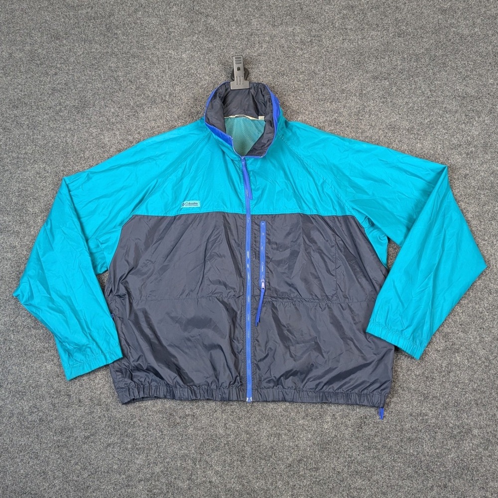 Vintage Columbia Sportswear Windbreaker Jacket Mens XL Teal Navy Colorblock 90s